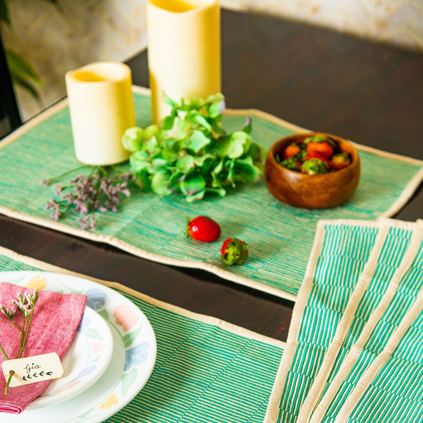 Table Mats - Ribbed Cotton - Green